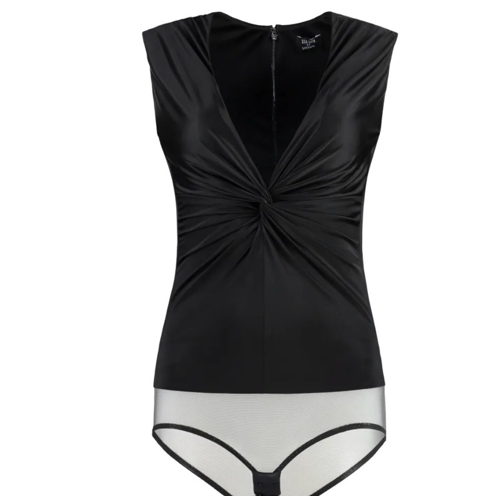 Versace Elegant Black Gathered Bodysuit.  Brand new with tags, never worn!!